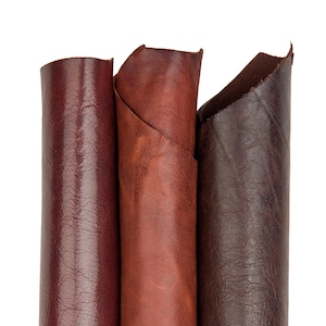 3 Pelli marrone bordeaux qualità top, assortimento pellami concia VEGETALE vintage sportive B17743-VT La Garzarara