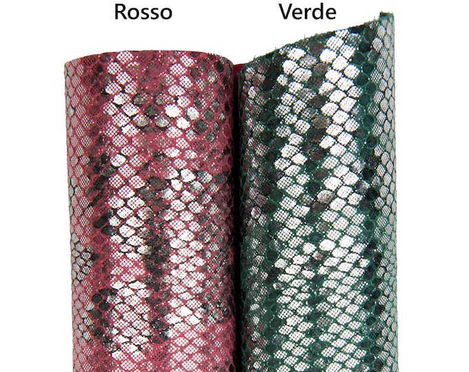 Red, green python cowhides, REPTILE printed METALLIC leather hides, soft calfskins for diy projects B17971-MT(st) La  Garzarara