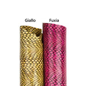 REPTILE printed leather skin, fuxia / yellow glossy SNAKE textured goatskin, soft snakeskin for diy projects B18266-ST La Garzarara