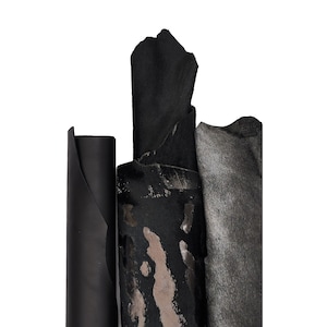 SET of 3 black steelmetal leather hides, assortment of 2 hair on leather hides and 1 smooth calfskin B16620-CV La Garzarara