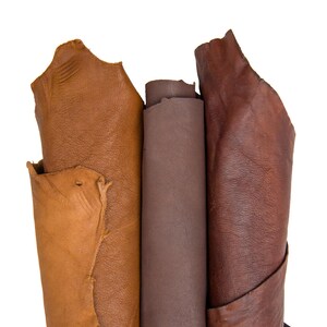 VINTAGE assorted LEATHER skins, brown soft vegetable tan hides, goatskins and sheepskins for crafting as per picture B17741-VT La Garzarara