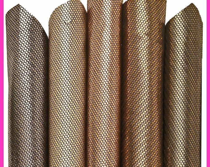 Geometric METALLIC leather skin, light gold, bronze, pink, green, steel textured goatskin, soft printed suede  B16150-MT(st) La Garzarara