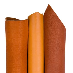 3 Pelli ABBINATE giallo, cuoio, marrone, pellami sportivi morbidi, capre VINTAGE per hobbisti assortite come da foto B17744-VT La Garzarara
