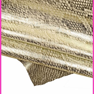 Light gold python textured metallic leather skin, snake printed goatskin, soft bright skin with animal print B15280-MT(ST) La Garzarara