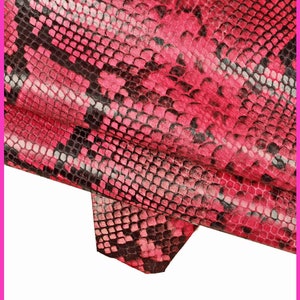 May include: Close-up of a pink and black snakeskin fabric with a textured pattern.