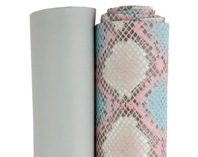 2 COMBINED leather skins, 1 grey smooth cowhide and 1 reptile python printed goatskin B17524-ST La Garzarara