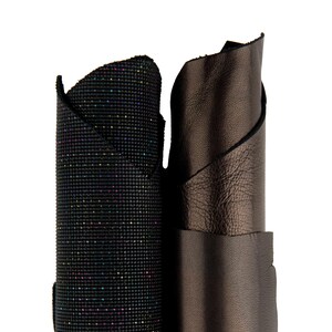 2 black COMBINATED leather skins for diy projects, smooth nappa sheepskin and printed goatskin B17535-TB La Garzarara