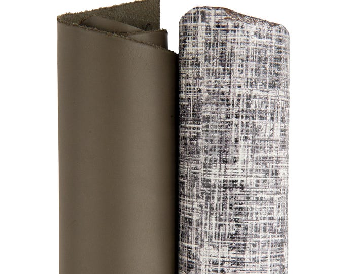 2 grey MATCHING skins, smooth cowhide and glitter metallic printed goatskin for diy projects B17517-MT(ST) La Garzarara