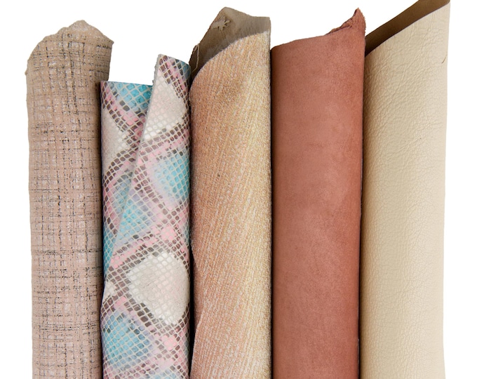 BUNDLE of pink beige leather skins, solid color, metallic, printed matching hides B17527-ST La Garzarara