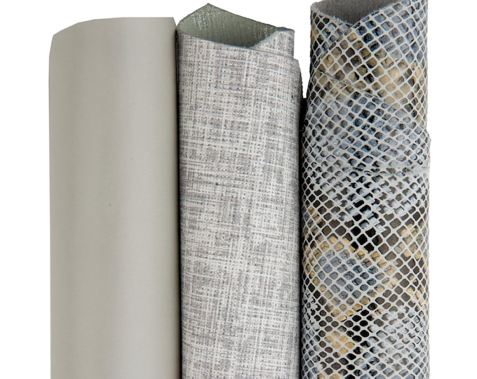 Bundle of 3 GREY leather skins, gray smooth hide and 2 printed goatskins as per picture B17523-ST La Garzarara