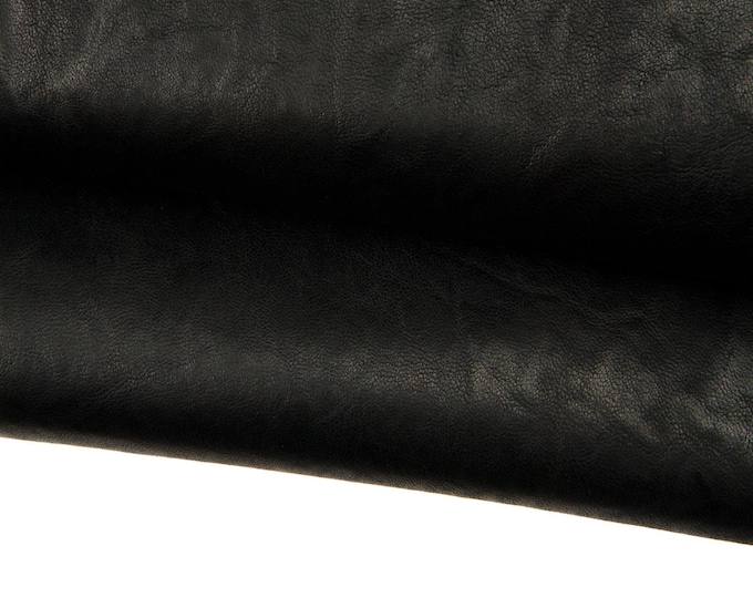 Black Washed Lambskin Leather Skin, softCrinkled lamb hide, vintege nappa leather for crafting B12695-TB La Garzarara