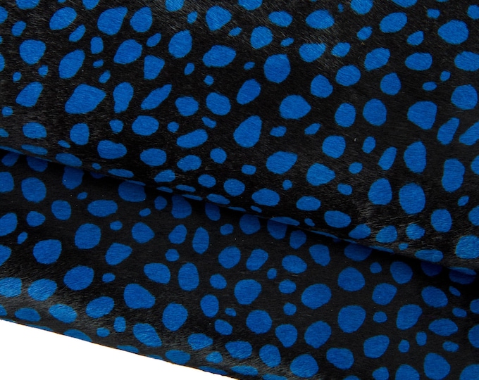 ANIMAL printed pony calfskin, blue - black LEOPARD textured hair on leather hide, cheetah pattern on cowhide B18382-CV La Garzarara