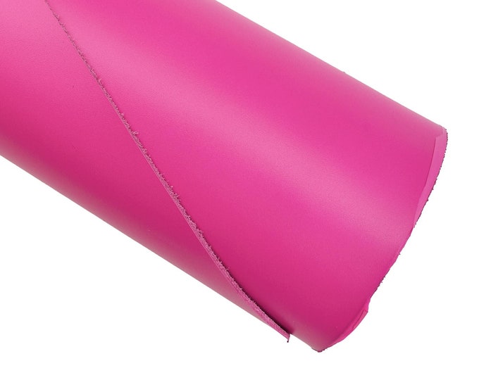 Fuchsia SMOOTH leather hide, solid color deep pik cowhide, fuxia semi glossy calfskin, medium softness 1.3 - 1.5 mm B16754-TU La Garzarara