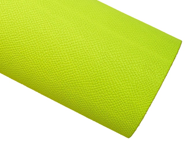 NEON yellow embossed leather hide, SAFFIANO like printed cowhide, fluo yellow calfskin 1.3 - 1.6 mm B16760-TU La Garzarara