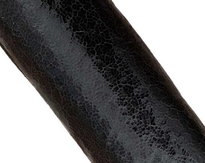 Black CRACKLE printed leather hide, GLOSSY soft calfskin, sporty cowhide for crafters B18661-ST La Garzarara