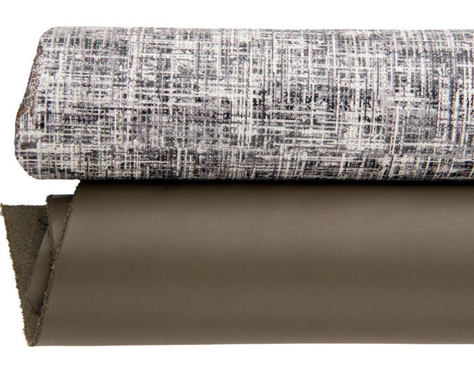 Taupe grey leather hide, matte smooth leather skin and printed textured hide, set of 2  leather La Garzarara B17517-MT(ST) La Garzarara