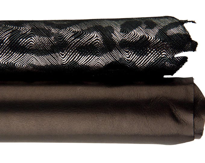 Smooth nappa lambskin and leopard printed leather, for hobbyists, SET of 2 dark thin soft hides for projects B17529-TB La Garzarara