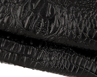 Black ALLIGATOR printed goatskin, crocodile EMBOSSED leather skin,  leather hide, 0.7 / 0.8 mm  B17221-TB La Garzarara