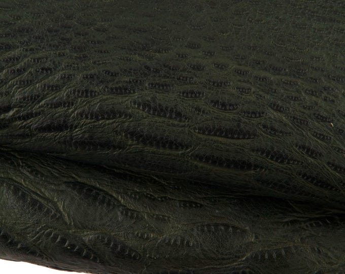 Dark green REPTILE embossed cowhide, soft MATT leather hide, printed calfskin 1.7 - 1.9 mm for crafting B19291-ST La Garzarara