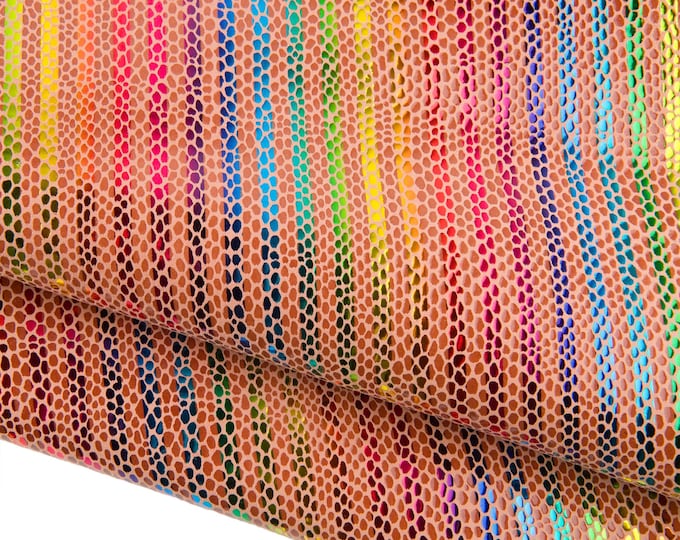 Multicolor STRIPED printed leather skin, tan snake textured goatskin, RAINBOW textured hide B18960-MT(st) La Garzarara