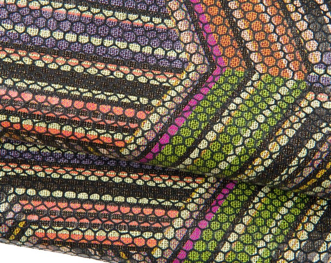 MULTICOLOR GEOMETRICAL textured cowhide, glossy printed leather hide, colorful soft calfskin for diy projects B18481-ST La Garzarara