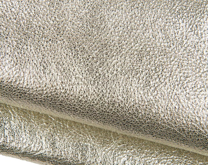 Silver METALLIC leather hide, CRACKLED soft cowhide, bright thick calfskin B18805-MT La Garzarara