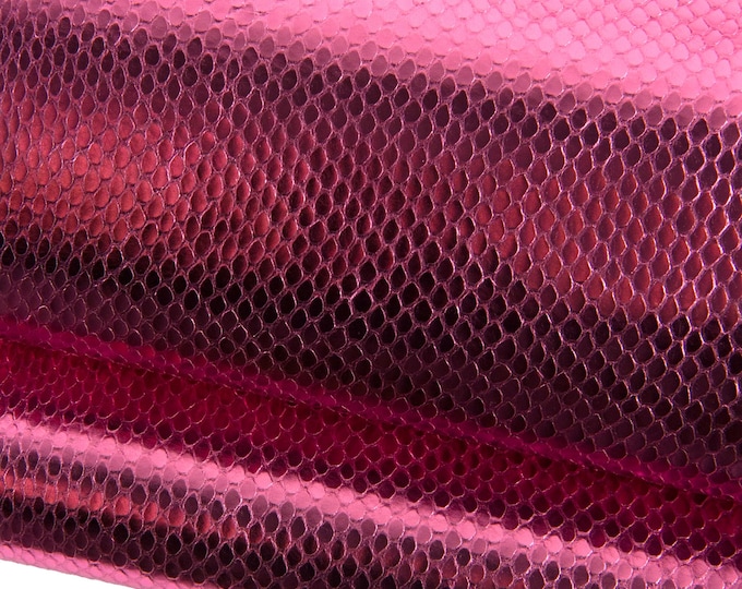 Pink PYTHON textured leather hide, METALLIC reptile snake printed cowhide, soft bright hide ideal for hobbyists B19270-MT(st) La Garzarara