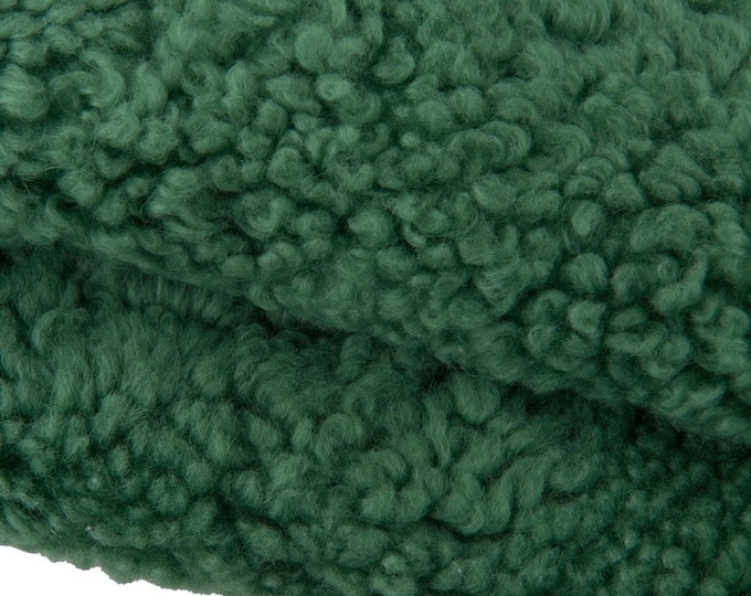 Green hair on sheepskin lambskin - shearling fur hairy sheep, soft leather - curly long hair, back matched to a cotton fabric  B19369-MNT