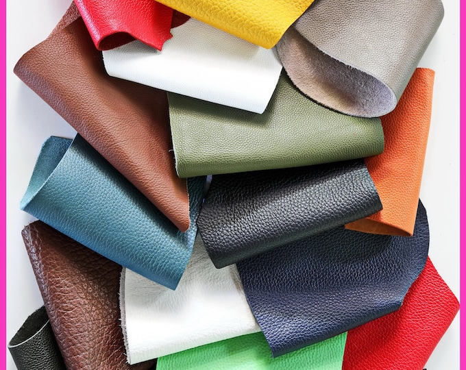Pebbled Leather Pieces, 5x6 Colorful Craft Cuts, Assorted Solid Colors and Grain Textures, Genuine Leather B109 La Garzarara