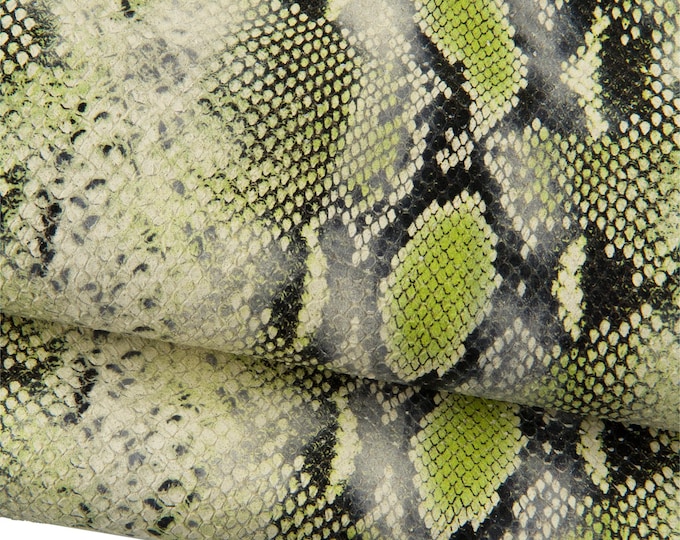 Natural Python Print Leather Hide, Olive Green Snake Print Italian Leather, Exotic Light green embossed snakeskin  B19273-ST La Garzarara