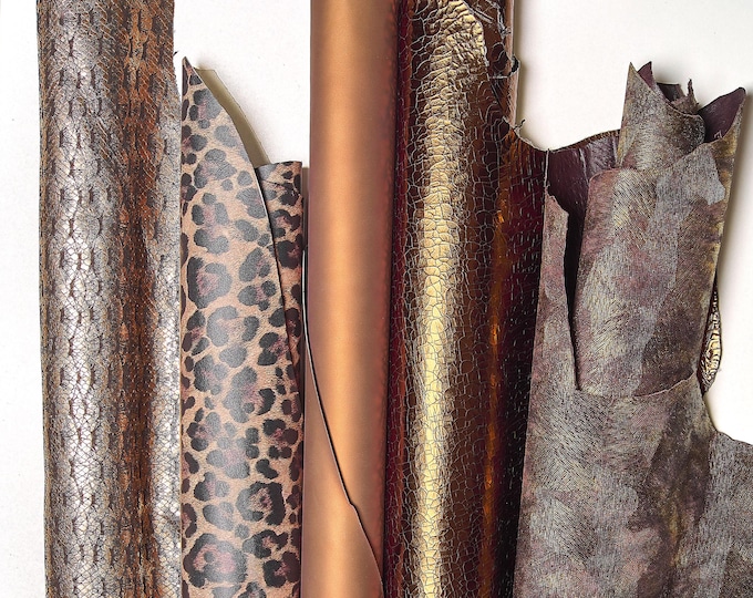 5 copper bronze brown leather skin, random mix metallic textured skins, warm tone leather goatskins for crafting B18128-MT(ST)