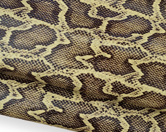PYTHON textured leather hide, beige brown REPTILE printed calfskin, snake pattern on soft hide B18554-ST La Garzarara