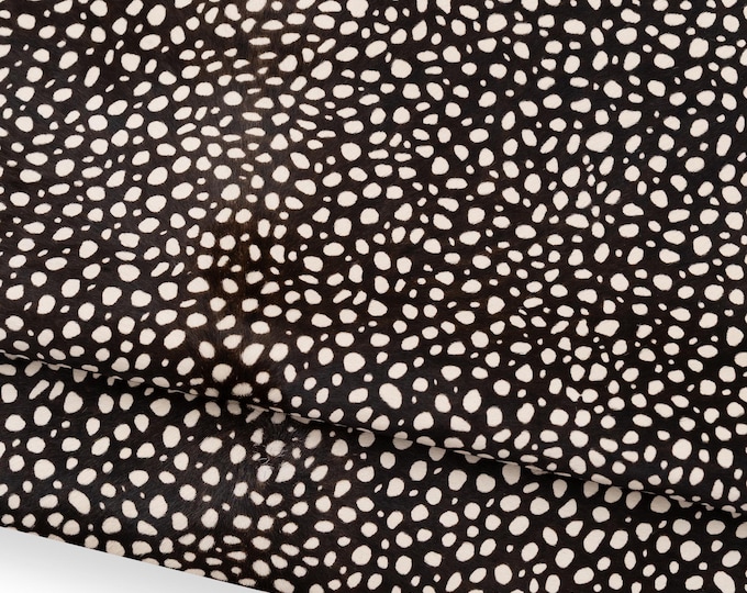 SPOTTER HAIR on leather hide, animal print on pony calfskin, luxurious soft hairy cowhide B18562-CV La Garzarara