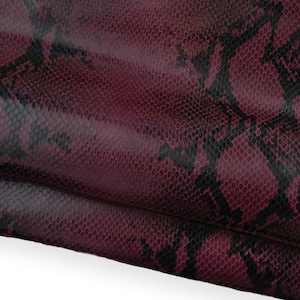 Burgundy PYTHON textured leather hide, snake printed cowhide, glossy soft REPTILE hide for hobbyists B18566-ST La Garzarara