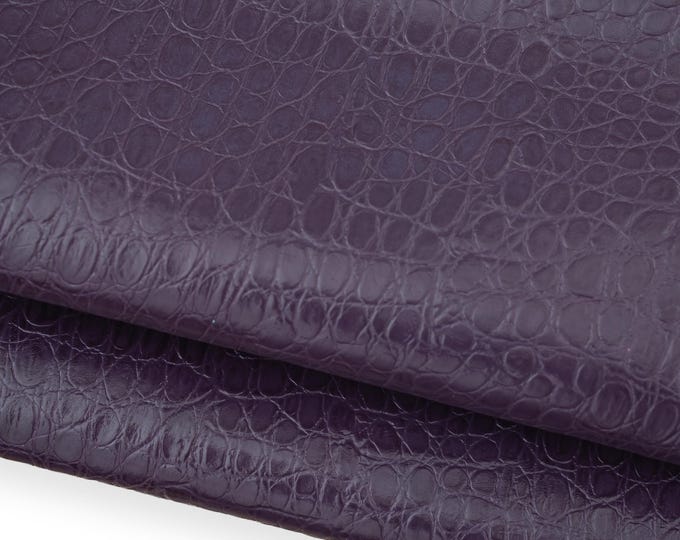 Purple CROCODILE embossed leather hide, alligator printed GLOSSY calfskin, luxurious semi stiff cowhide for crafting B18552-ST La Garzarara