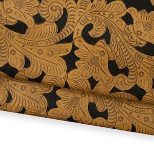 Piel grabada FLORAL Western, piel estampada estilo cowboy marrón negro, piel con estampado barroco para cinturones bolsos B18742-ST La Garzarara