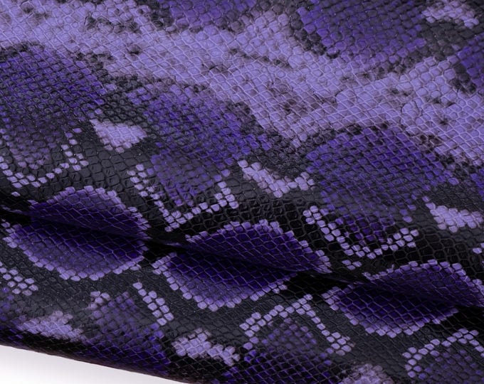 PURPLE PYTHON leather hide, reptile printed glossy cowhide, snake pattern on soft calfskin for hobbyists B18723-ST La Garzarara