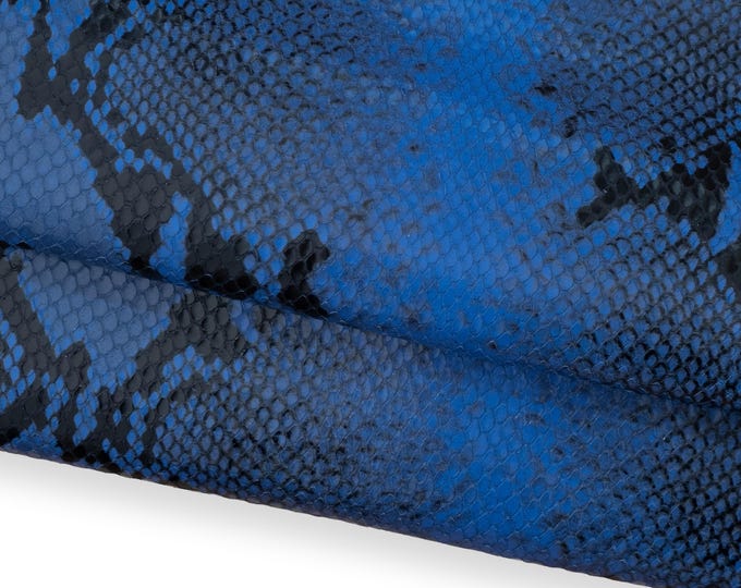 Bluette - black REPTILE textured leather hide, GLOSSY soft python printed cowhide, top quality snake calfskin B18705-ST La Garzarara