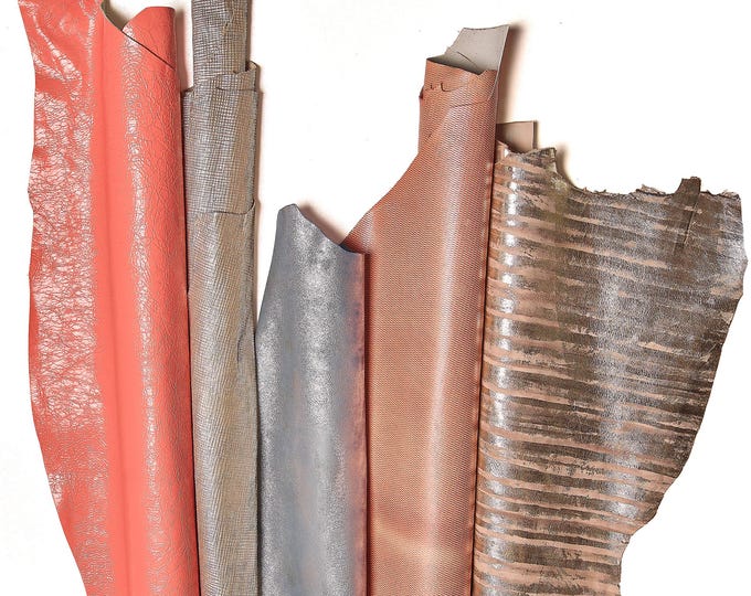Full Leather skins PINK and SILVER palette, RANDOM assortment, mix of patterns and solid colors, crafting leather bundles  B146