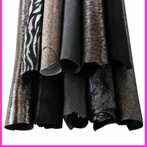 LOTTO di 10 pelli casuali nero grigio acciaio qualità top, occasione assortimento pellami laminati e stampati B16230-MT(ST) La Garzarara