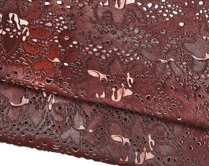 Burgundy PIERCED hair on leather hide, printed PONY calfskin, soft luxurious hairy cowhide B17787-CV La Garzarara