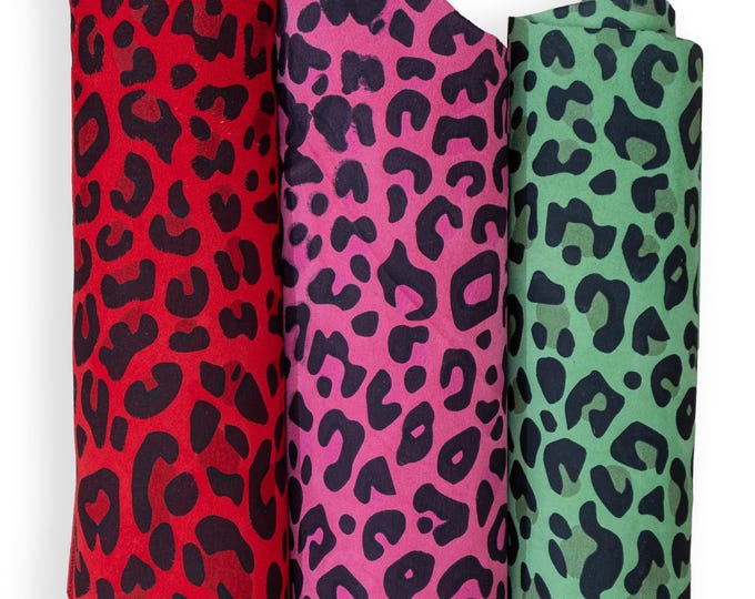 LEOPARD textured leather skin, animal print SUEDE goatskin, cheetah pattern on red - pink - green soft skin B18684-ST La Garzarara