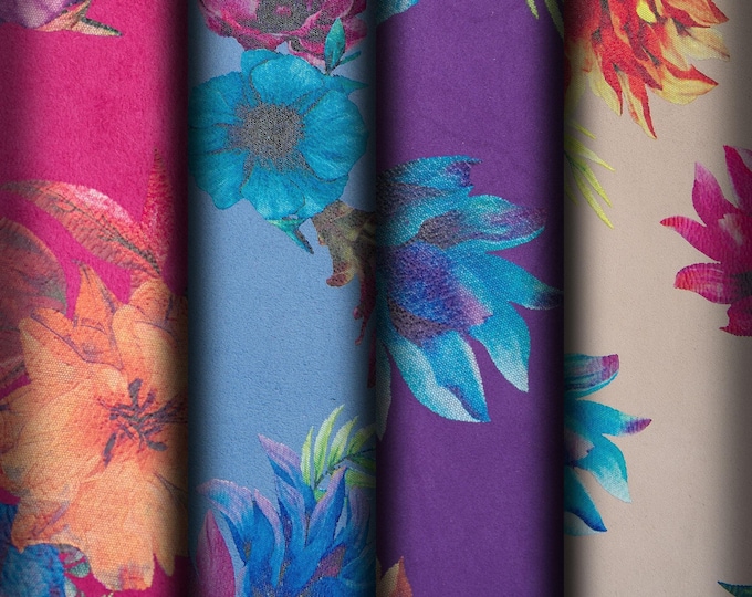 Multicolor FLORAL textured leather skin, flower print on suede goatskin, soft printed hide B16819-ST La Garzarara