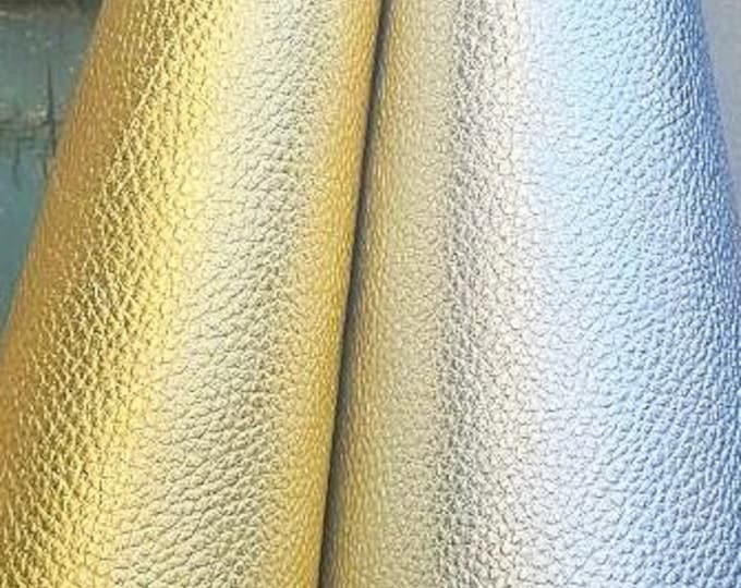 Gold and silver  LEATHER scraps, pebbled grain calfskin metallic soft, selected pieces approx 40x40 cm thickness 1.5–1.6 mm RT309 Garzarara
