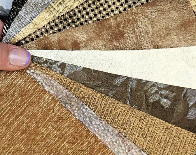 Gold beige LEATHER scraps, laminated textured leather pieces,10 exact pieces shown in photos for crafts RT213 La Garzarara