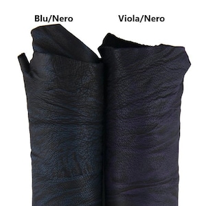 Pellame STROPICCIATO blu/nero e viola/nero, capra morbida sportiva, pelle stampa simil corteccia B17367-VT