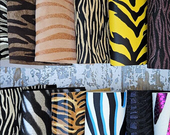 Vibrant ZEBRA Scraps – Exotic Printed Leather for DIY & Sewing - colors random from picture   RT326  La Garzarara