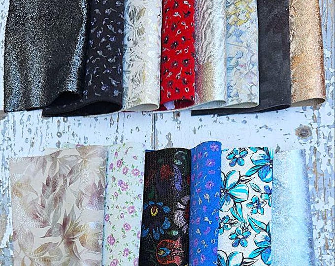 Vibrant FLOWERS Scraps – Exotic Printed Leather for DIY & Sewing - colors random from picture   RT327  La Garzarara