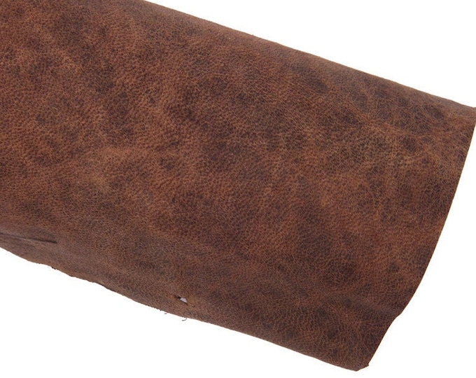 Rustic Reddish brown leather skin, vegetable tan sporty goatskin with shades, aged distressed hide, medium softness B16478-VT