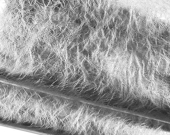 Silver METALLIC leather skin, sparkle WRINKLED goatskin, soft bright hide 0.8 - 1.0 mm B17386-MT La Garzarara